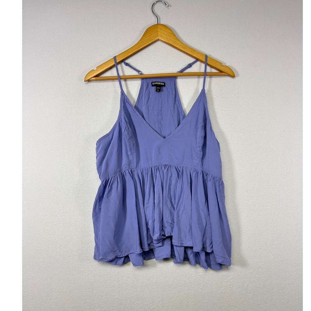 Airy Romantic Express Peplum Cami Top Womens‎ Large Periwinkle Blue Ruffle Rayon